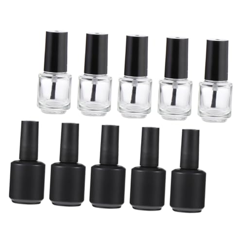 WRITWAA Lot De 10 Distributeurs Vernis à Ongles Vides 15 Ml En Verre Transparent Et Noir Mat, Compacts Et Légers, Pour Voyage Et Manucure Professionnelle Sans Fuite