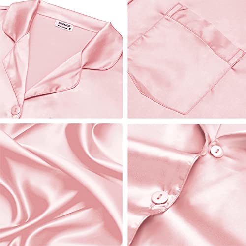 Image of SWOMOG Long Sleeve Pajamas Set Silk Satin Sleepwear Button Down Pjs Loungewear with Pocket