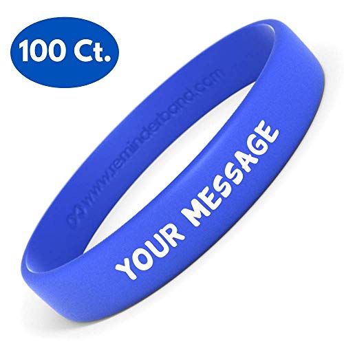 Reminderband Silicone Wristbands - 100 Pack - Personalized Rubber Bracelets - Customized, Events