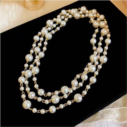 Gold Long Pearl Necklaces for Women Cream White Faux Pearl Strand Layered Necklace Double Layered Pearl Necklace Charm Sweater Chain Jewelry Gifts4