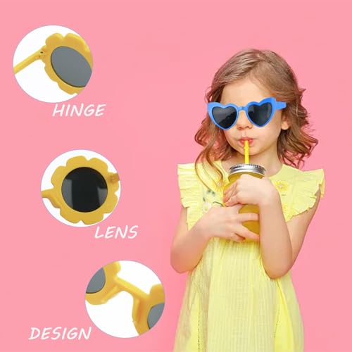 8 Pcs Toddler Sunglasses Heart Round Flower Shaped Sunglasses Colorful Cute for Girls Party Outdoor2