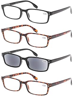 READING GLASSES 4 Pack Spring Hinge Comfort Readers Plastic, Black, Size Medium