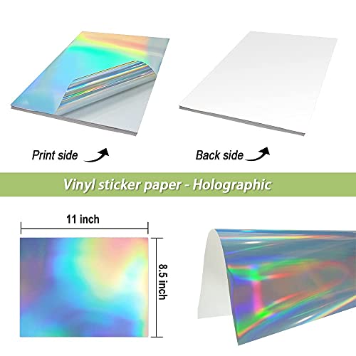 Stampcolour Holographic Printable Vinyl Sticker Paper For Cricut,Glossy Decal Paper,Self-Adhesive Labels Crafts,Dries Quickly Tear Resistant-For Any Epson Hp Canon Sawgrass Inkjet Printer A4 10 Sheets #TOP1