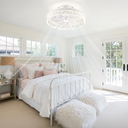 LEDIARY 15.7" Modern Ceiling Fans with Lights and Remote, Dimmable Low Profile Ceiling Fan, Flush Mount Ceiling Fan, Stepless Color Temperature Change and 6 Speeds - White