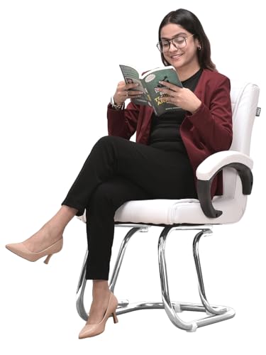 Image of GOYALSON Home Exclusive Visitor Study Reception Chair with Arm Rest and Heavy Frame with Cushioned Seat Back (2, White, SS 303 Stainless Steel Frame)