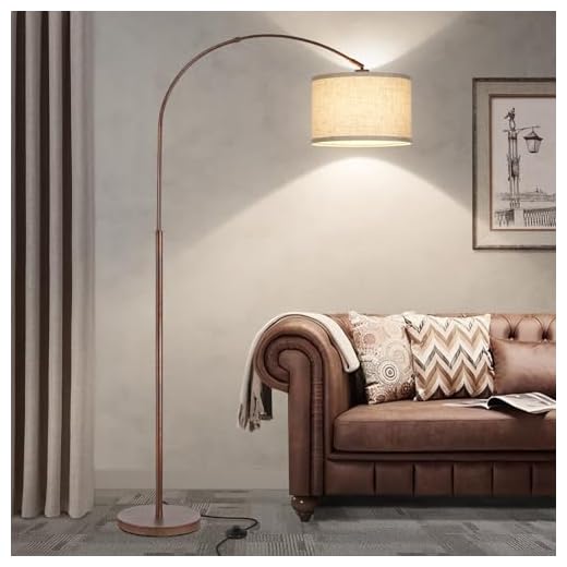 Floor Lamp for Living Room, Vintage Arc Floor Lamp with Adjustable Lamp Head, Tall Pole Lamp with On/Off Pedal Switch, Over Couch Arched Reading Light for Bedroom, Office, Study Room (Antique Bronze)