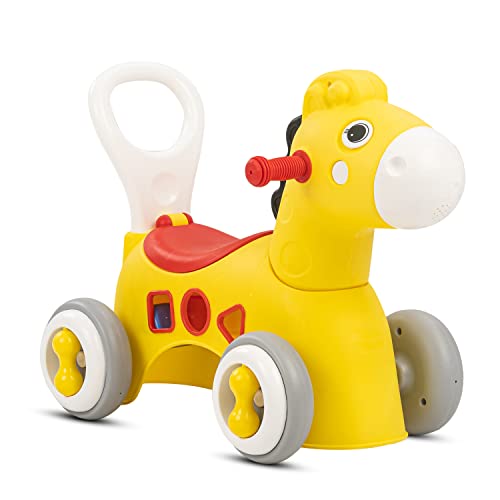 Image of Baybee Giraffe Horse Rider for Kids, Ride-On Kids Car with Shape Sorting Activity Kids Toys & Storage | Push Car Rider with Smooth Wheels Baby Car Suitable for 1-3 Years Boys Girls (Giraffe, Yellow)