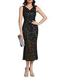 BeryLove Women Sequin Formal Prom Cocktail Bodycon Ruched Cowl Neck Dresses Elegant Sleeveless Maxi Wedding Guest Dress S0035 Black L