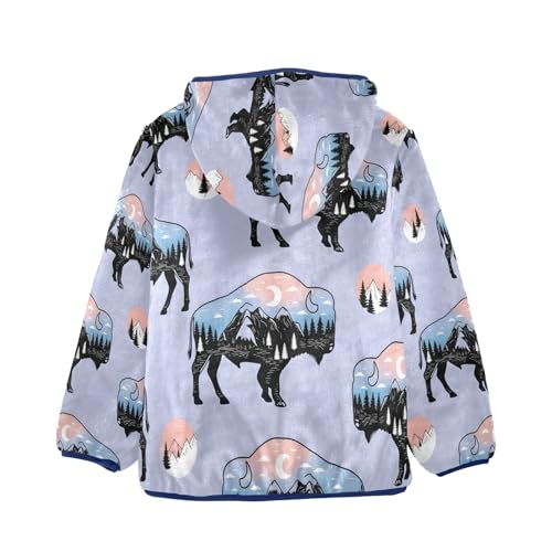 Buffalo Silhouettes with Landscape Scenes Toddler Fleece Jacket Girl Boys Hooded Fleece Jacket Coat2