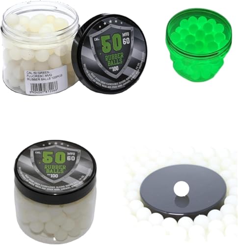 Glowing Rubber Balls in 50 Caliber 100 x Glow in The Dark Resusable Rubber Balls w. Silicon in Green for Training Home Defense Paintball Pistols in 50 Cal.