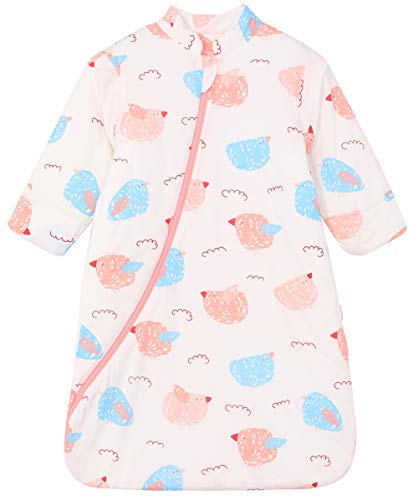 Chilsuessy Baby Winter Sleeping Bag with Detachable Long Sleeves 3.5 Tog Organic Cotton Sleeping Bag for Kids Sleeping Sack for Infant Toddler, Pink chick, M/6-18 Months