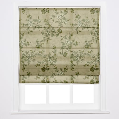 Image of TWOPAGES No Drill Cordless Vintage Floral Print Roman Shades Linen Textured Roman Blinds for Windows, Custom Made Room Darkening Light Filtering Roman Window Shades, Vintage Linen, 1 Piece