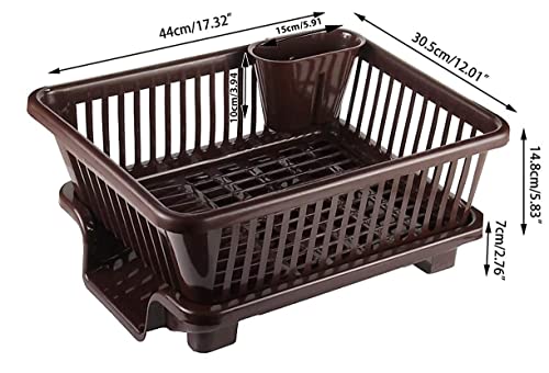 Image of ADD2CART Sink Dish Rack | 3 in 1 Large Durable Plastic Drainer Drying Rack Washing Basket with Tray | Dish Rack Organizers, Utensils Tools Cutlery | Brown, Pack of 1