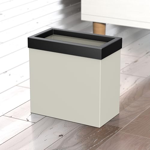 Image of Gatco Modern Rectangle Wastebasket, Matte Pearl and Matte Black Combo - Stainless Steel Trash Can with Removable Lid, Leakproof, 3 Gallon Capacity for Bathroom, Bedroom, Kitchen, or Office