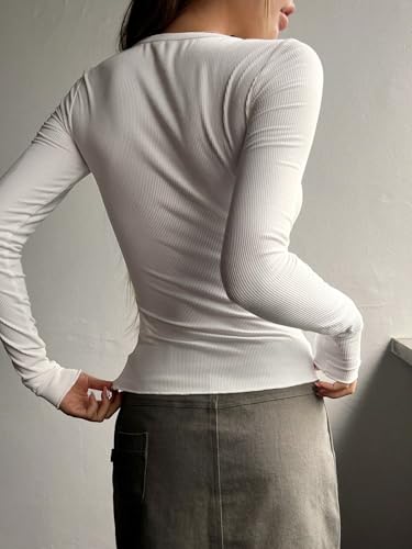 Image of Shasmi Women's & Girl's Long Sleeve Round Neck Solid Color Ruched Workwear Casual Top Half Button Down Henley T-Shirt for Women (Top 128)