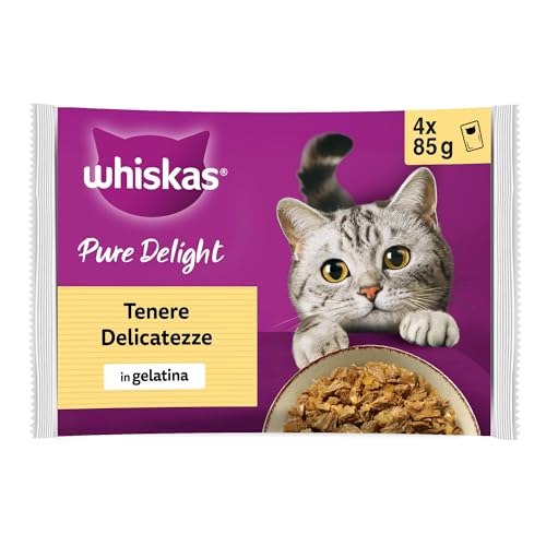 WHISKAS PURE DELIGHT Cibo Umido in Gelatina per Gatti Adulti 4x85g Selezione Delicata, confezione da 13