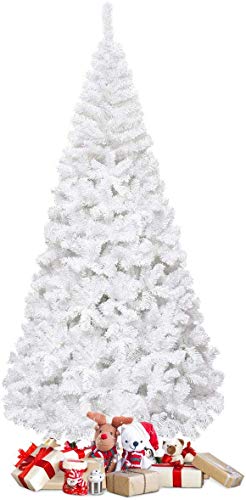 COSTWAY 210 cm Árvore de Natal artificial, árvore de Natal branca com base metálica, árvore artificial de PVC com 950 ramos, decoração natalícia para interiores fácil de montar