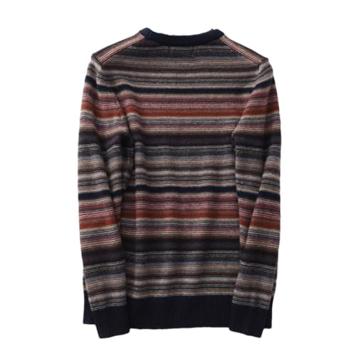 Men Stripe 100% Solid Wool Round Neck Color Block Pullover Academic Style Breathable Sweater