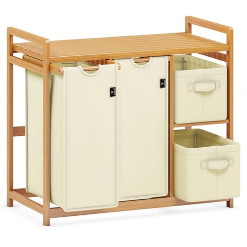 Meuble de rangement linge 140l avec structure noble en bambou - 2