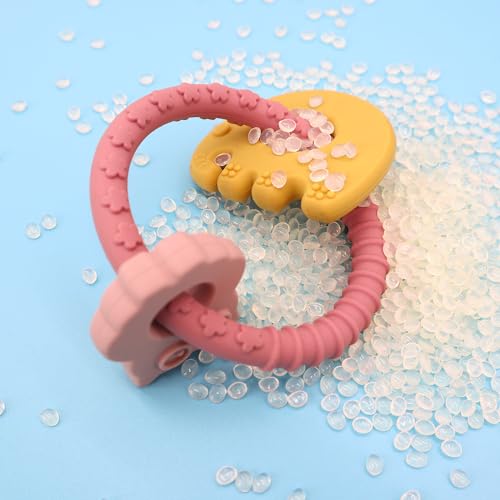 Image of Gogzy - Silicone Teether Ring, BPA Free, Bracelet Toys for Baby (MC3-Pink Beige)