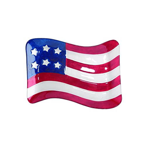 One Holiday Way Patriotische amerikanische Flagge aus Schmelzglas, 33 cm, dekorativ, rot, weiß und blau, 4. Juli, Dessertplatte - USA-Gedenktag, Glaswaren, Küche, Heimdekoration Cover