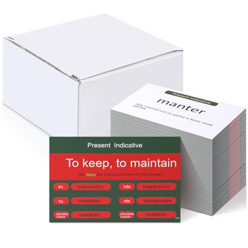 Resurhang 200 Pcs Portuguese Flashcards Portuguese Verb Conjugation Present Tense Flash Cards English for Adults Study