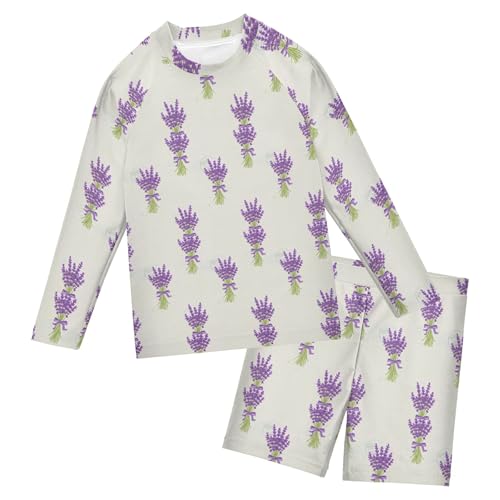 Purple Lavender Flowers Baby Boys' Toddler Long Sleeved Rashguard Swim Bathing Suit Set B0405135