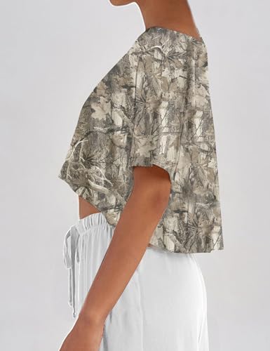 Women Camo Off The Shoulder Shirt Top Short Sleeve Boat Neck Athletic Workout Crop Tees Oversized T Shirts Summer3