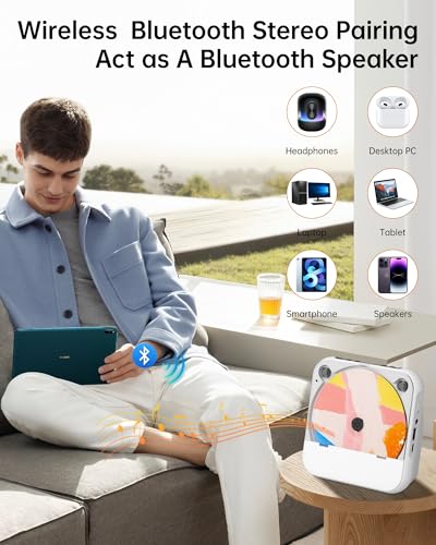 Image of Portable CD Player Bluetooth Rechargeable, Mini Desktop for Home with HiFi Speaker, Cute CD Player Remote Control, Supports CD /FM Radio /USB, Cream