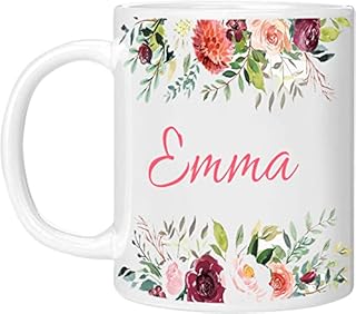EKAM Personalised Floral Mug with Name, Customised Gift for Mum, Dad, Kids and Girls, Tea Coffee Mug (11oz)