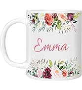 EKAM Personalised Floral Mug with Name, Customised Gift for Mum, Dad, Kids and Girls, Tea Coffee ...