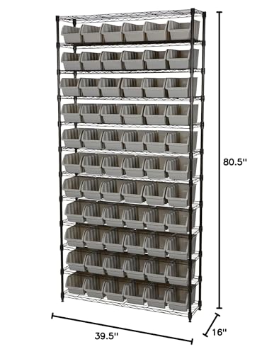 Image of Strongway 12-Tier Single Side Wire Shelving Unit with 66 Bins - 39.5in.L x 16in.W x 80.5in.H