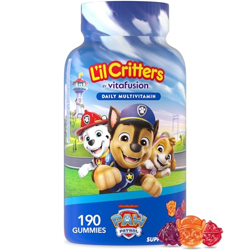 L’il Critters Paw Patrol Gummy Vites Daily Gummy Multivitamin for Kids, Vitamin C, D3 for Immune Support Cherry, Orange and Blueberry Flavors, 190 Gummies