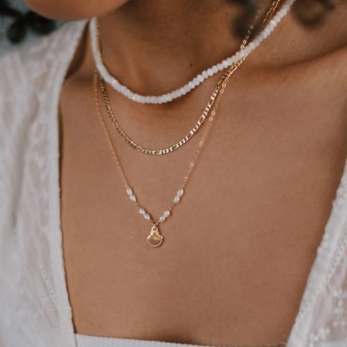 Gold Shell Necklace - Dainty Beach Necklaces for Women Shell Starfish Conch Pearl Accessory Preppy Stuff 18K Gold Plated Stainless Steel Waterproof Summer Beach Jewelry3