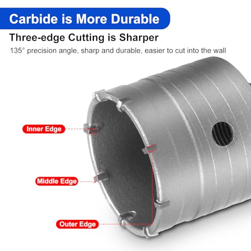 MAXAZTEX Trockenbohrkronen-Set für Beton – 6-tlg. Set Ø 30/40 / 50 / 68mm mit 320mm Rundschaft & SDS-Plus Adapter – Hohlbohrkronen für Mauerwerk, Ziegel, Zement, Stein, Fliesen & Klimaanlagenmonta