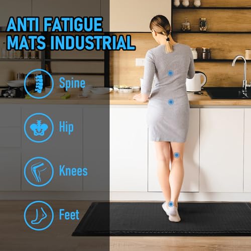 Image of 2 x 3 FT Anti Fatigue Mats Industrial 1 Inch Thick Soft Sponge Ergonomic Mat Durable Heavy Duty Diamond Plate for Standing Non Slip Industrial Grade Floor Mat for Leg & Back Pain (Black)