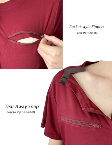 Youdiao Chemo Port Shirts for Women Short Sleeve Post-Surgery Recovery with 2 Side Snaps Dual Zipper Dialysis Cancer Clothing4