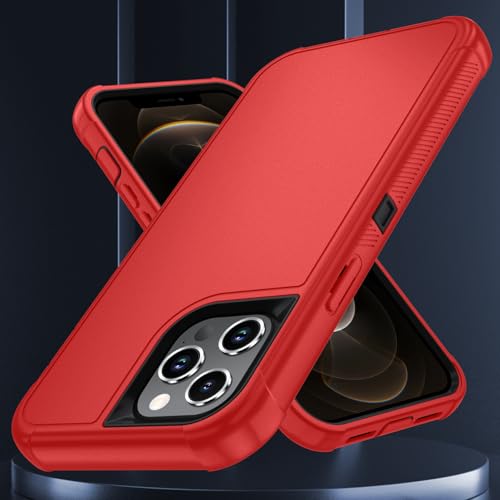 Image of SunStory Compatible with iPhone 12 Pro Max Case with HD Screen Protector, 3-Layer Heavy Duty Full-Body Cover,3 in 1 Hybrid Protective Case for iPhone 12 Pro Max 6.7 inch, Red