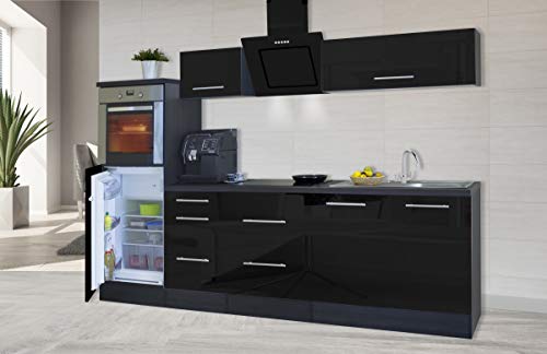 Respekta Amanda Küchenzeile, Holzwerkstoff, Schwarz, 270 cm