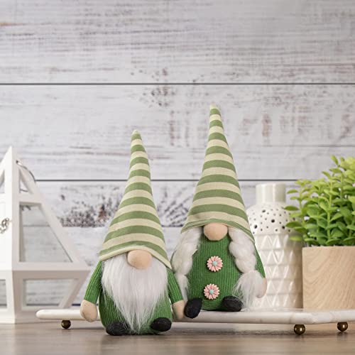 9.25" Green Striped Hat Girl Springtime Gnome2