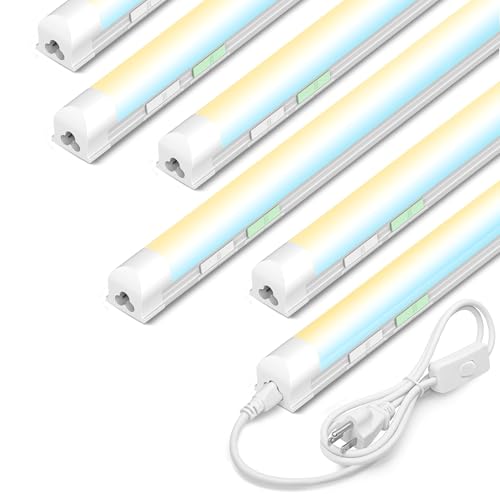 Zi-ZOHNSON 6 Pack 4FT Led Shop Lights,30W 3900LM 3000-6500K Tunable,T8 Tube Light with 6CCT,Milky Cover Linkable Fixture Lights for Workshop,Warehouse,Garage,Shop,Barn