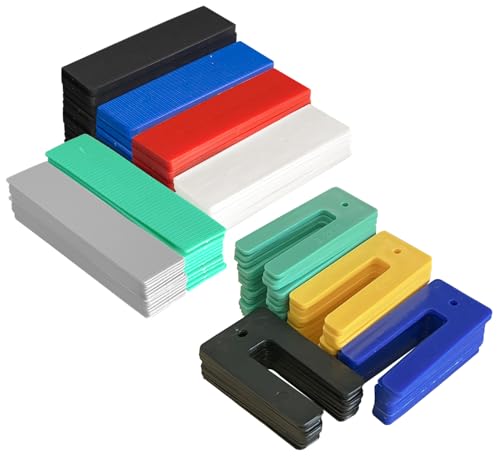 QMLING Envasadoras y cuñas de plástico para acristalamiento: 170 piezas espaciadores coloridos de 28 x 100 mm, 35 x 75 mm, cuñas duraderas y empacadoras para listones, fijación de marcos de ventanas y