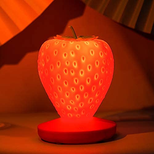 Strawberry Night Light, Cute Silicone Strawberry Lamp Nursery Led Cute Kids Night Light, 3 Modes Touch, Children's Bedside Color Changing Lamp For Children Birthday (Pink) #TOP3