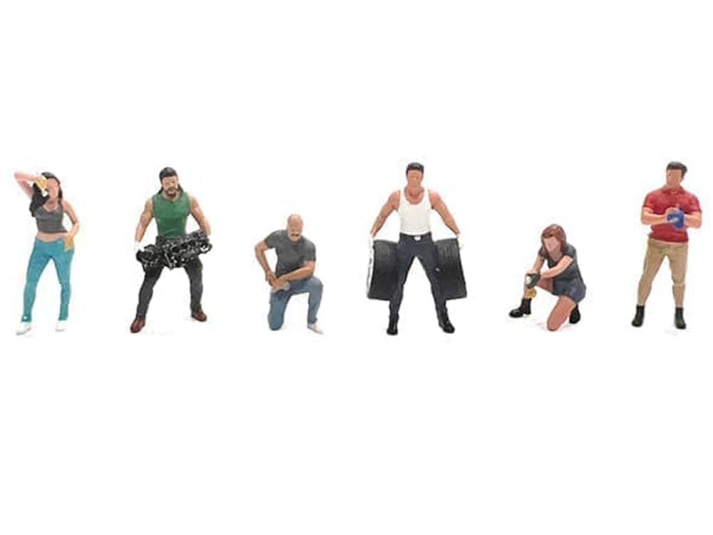 Muscle Mechanics 6 Piece Diecast Figure Set (6 Figures) Limited Edition for 1/64 Scale Models by American Diorama AD-2417MJ