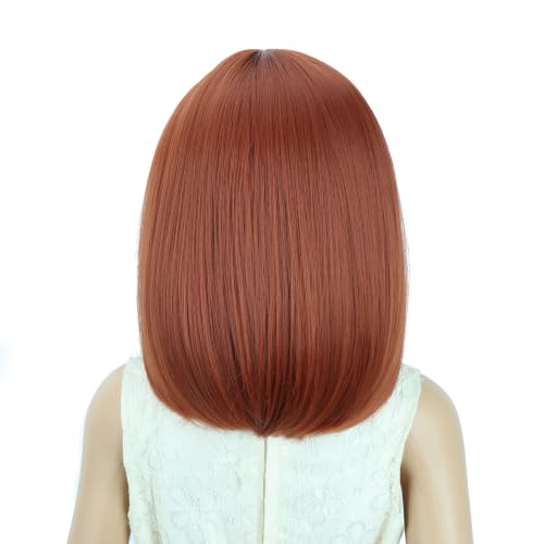 Image of Kids Copper Red Wig Girls Copper Red Bob Wig Child Short Bob Wig Middle Part Wig for Kids Synthetic Wigs with Wig Cap