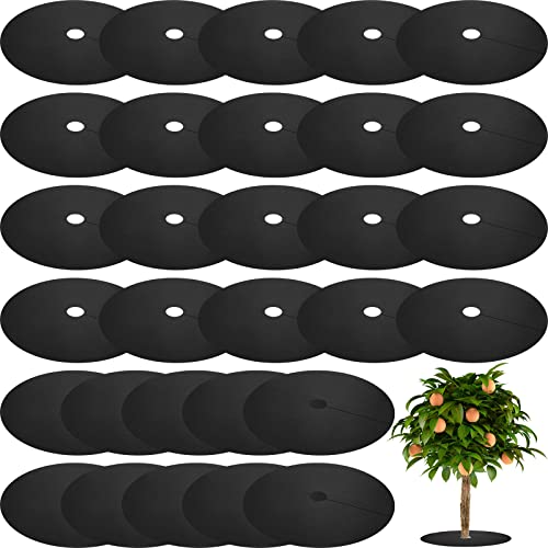 Macarrie 30 Pieces Weed Barrier Mats Non Woven Tree Mulch Ring Thickened Tree Protectors Mat Black Mulch Reusable Rings Landscaping Plant Cover Round Anti Grass Gardening Fabric Cover(20.5 Inch)