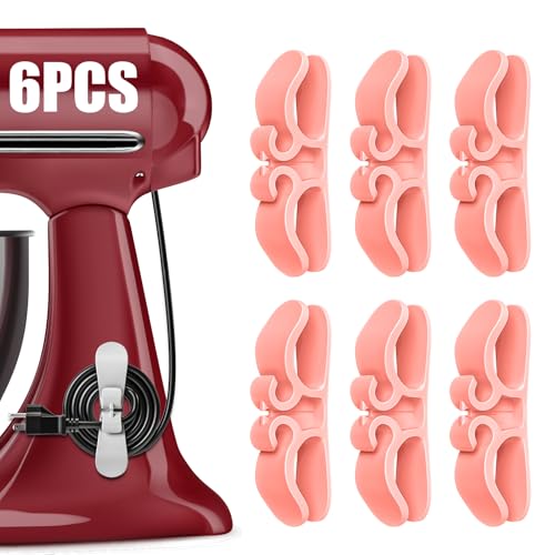 Image of Cord Organizer for Appliances, 6-Pack Stick-On Silicone Cable Holders - Cute & Functional Cord Wraps for Coffee Makers, Blenders, Mixers, Air Fryers - Tidy Kitchen Counter Cord Management(Pink)