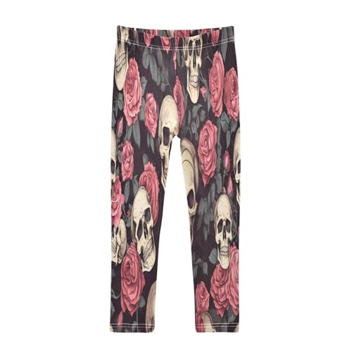 Toddler Girls Leggings Printed Yoga Pants Leggings Pink Rose Skull for Kids