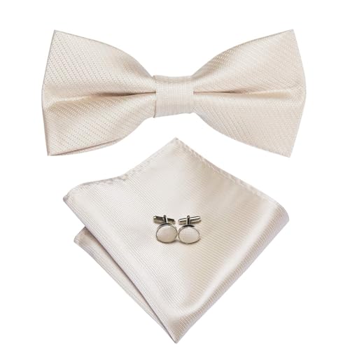 Image of Hi-Tie Bow Ties for Men Pre-Tied Pocket Square with Cufflinks Mens Bowtie Sets for Wedding Formal Party