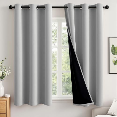 Image of MIULEE Light Grey 100% Blackout Curtains for Bedroom 40x63 Inch Length | 2 Thick Layers Thermal Insulated Short Window Curtains, Noise Reducing Grommet, Drapes for Kitchen Living Room, 2 Panels